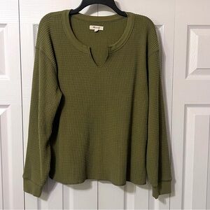 Madewell Waffle Split-Neck Crop Long Sleeved Top Size XL Army Green